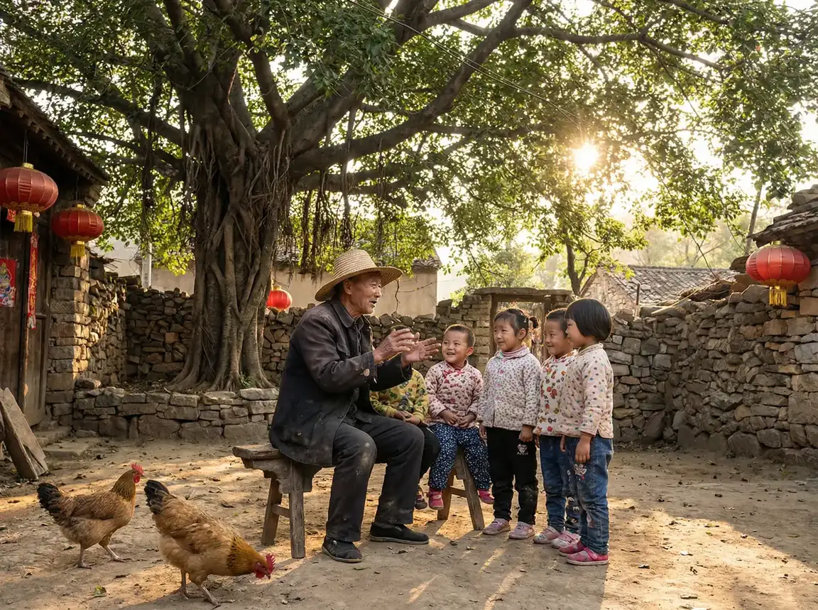 老人在大榕树下给孩子们讲故事 - 哔哩哔哩邀请码 乡村记忆
